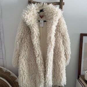 STAUD Cream Faux Fur Coat